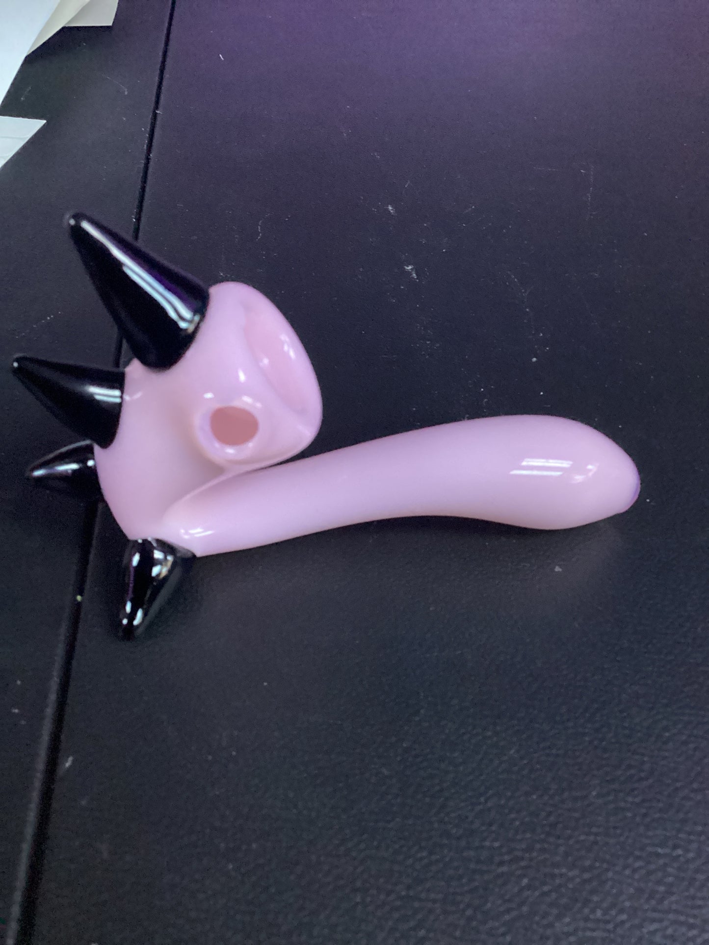 Local Blown Black and Pink Spiked Spoon Pipe
