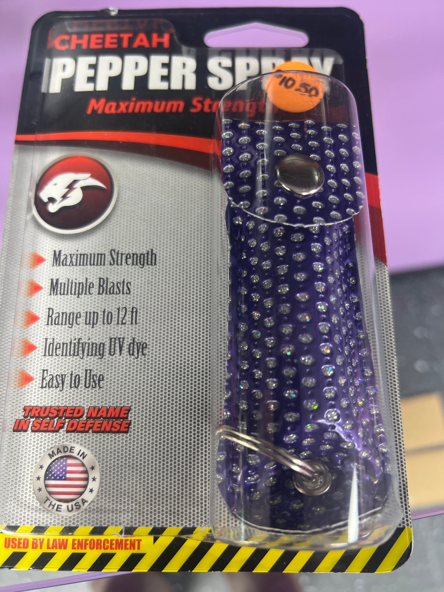 Cheetah Pepper Spray with Keychain Holder - Purple Bling