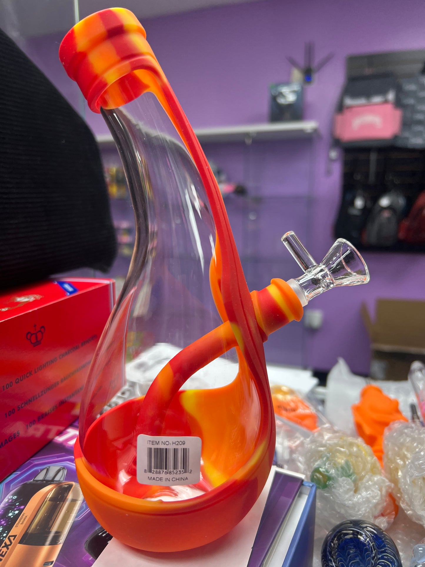 Orange and red silicone water bong