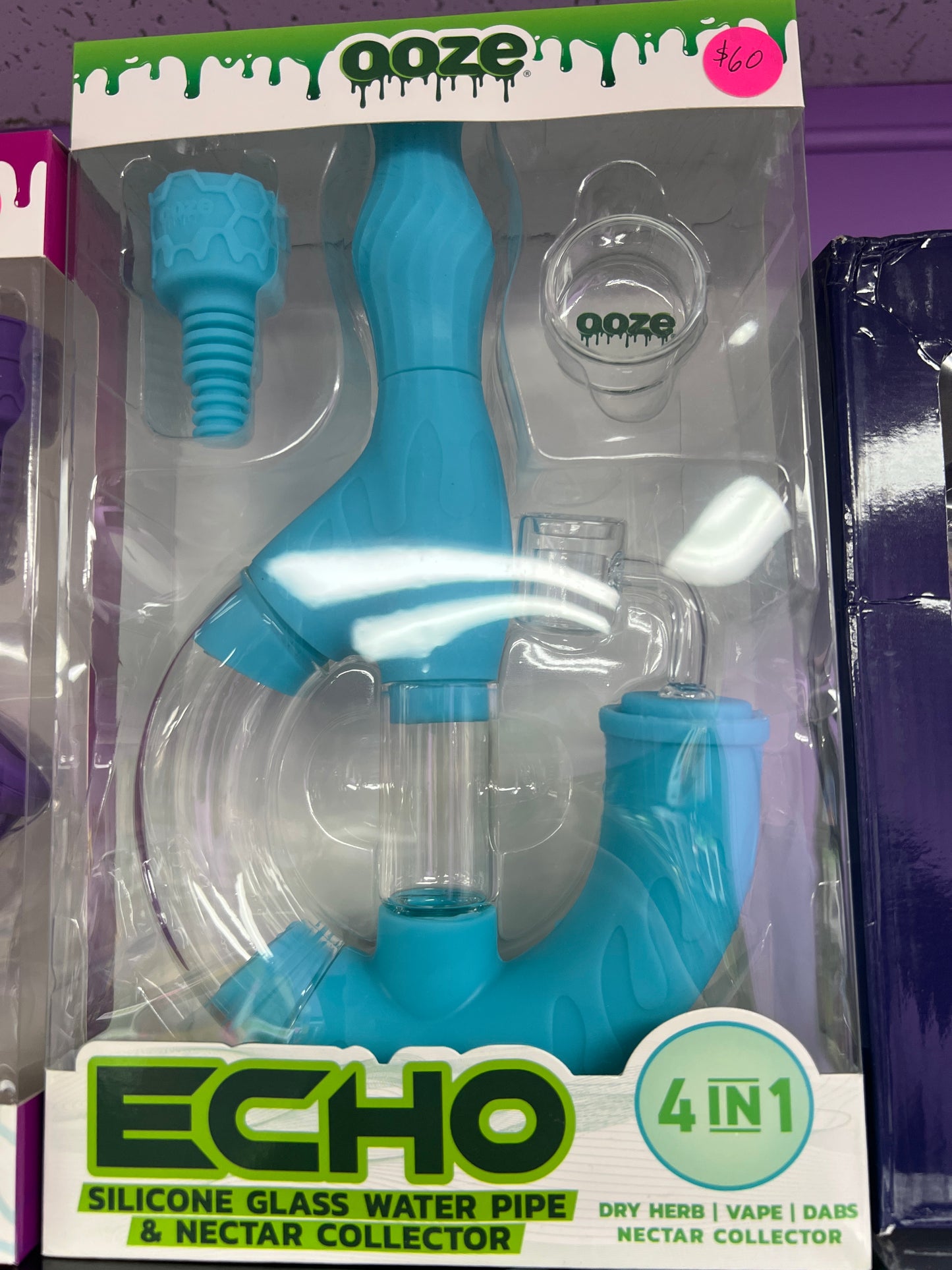 Ooze echo silicone glass water pipe and nectar collector - blue