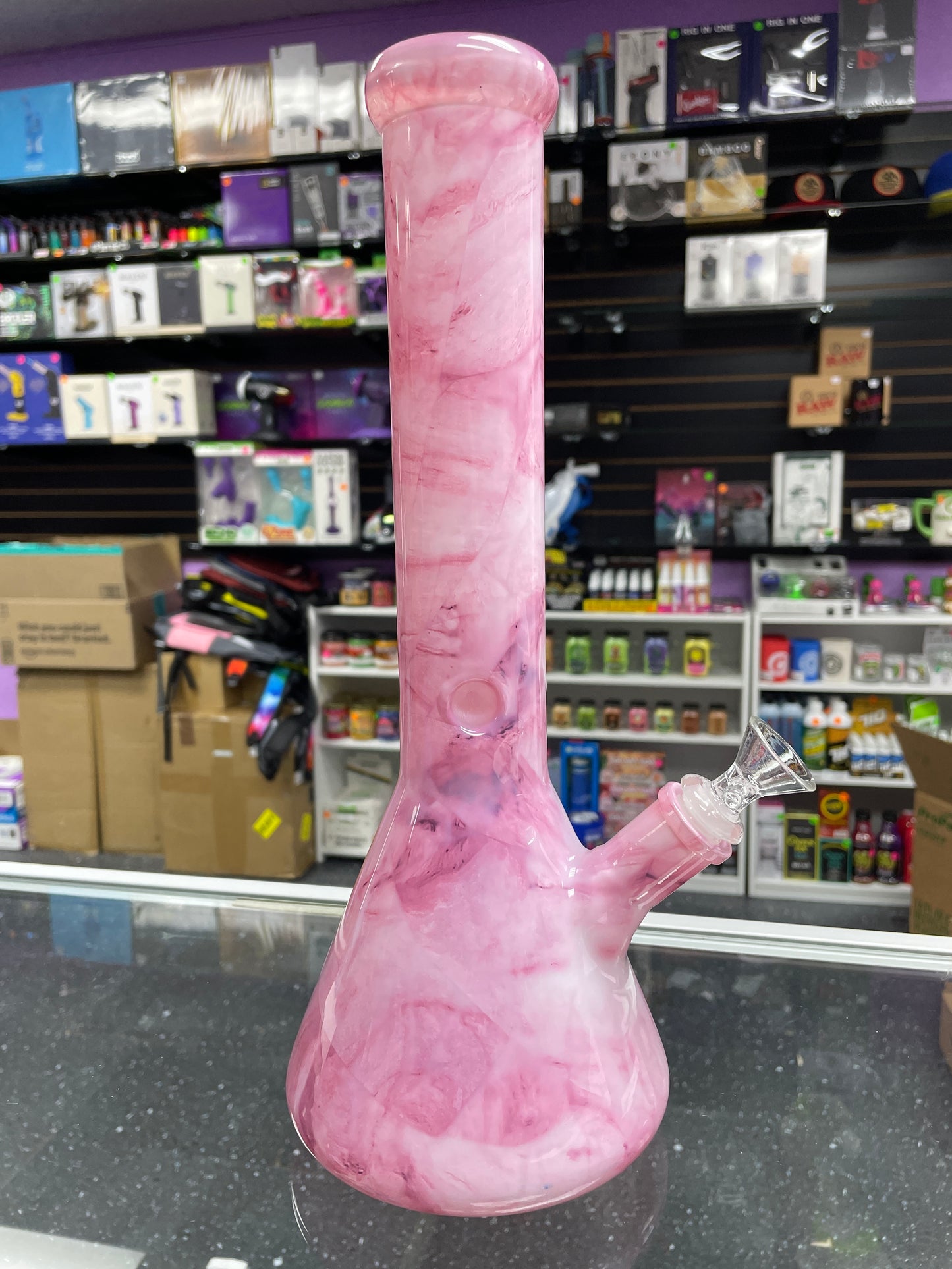 Pink Stone Glass Beaker Water Pipe