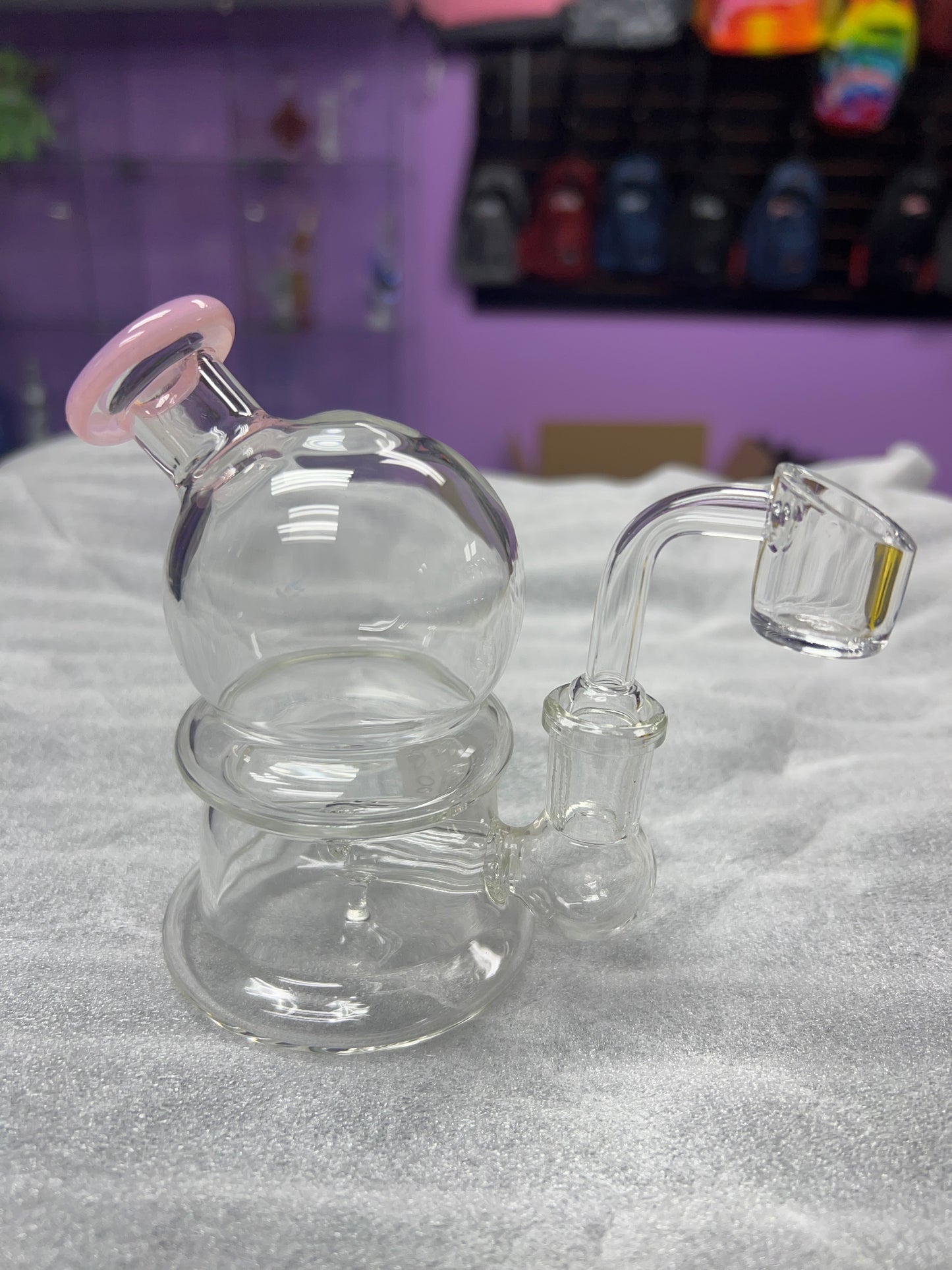 Small Clear Bubble Dab Rig w/ Pink Mouthpiece