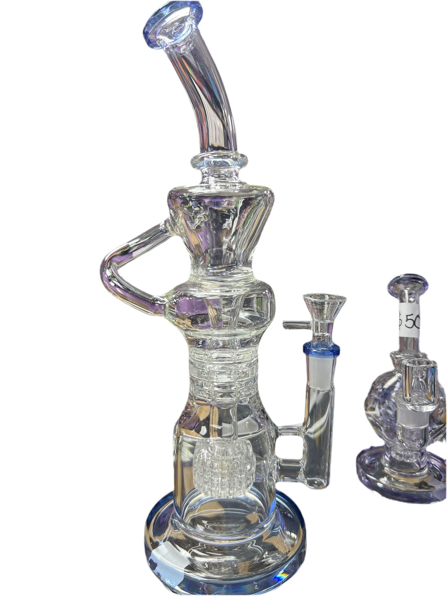 Recycler water pipe with blue color accents and perc