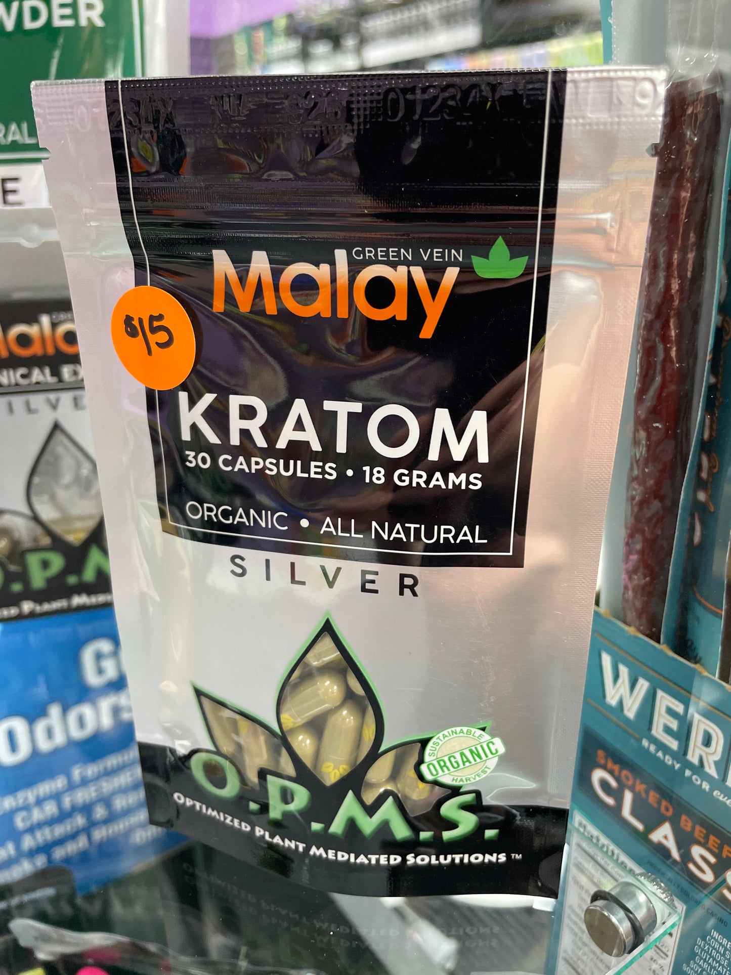 O.P.M.S. Kratom Capsules - 30 count 18g - Green Vein Malay