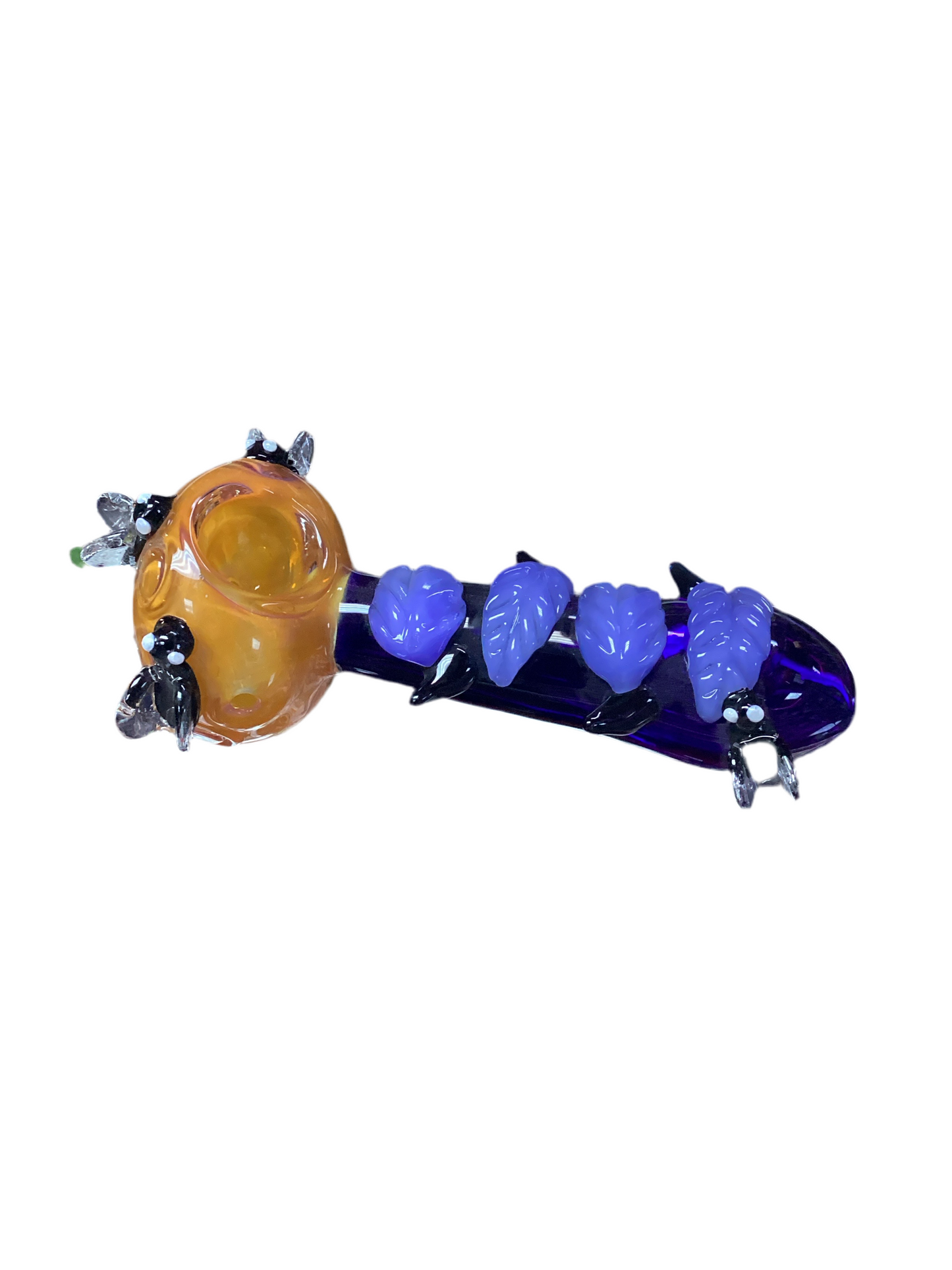 Purple Handpipe - Bugs With Blue Leaf Design