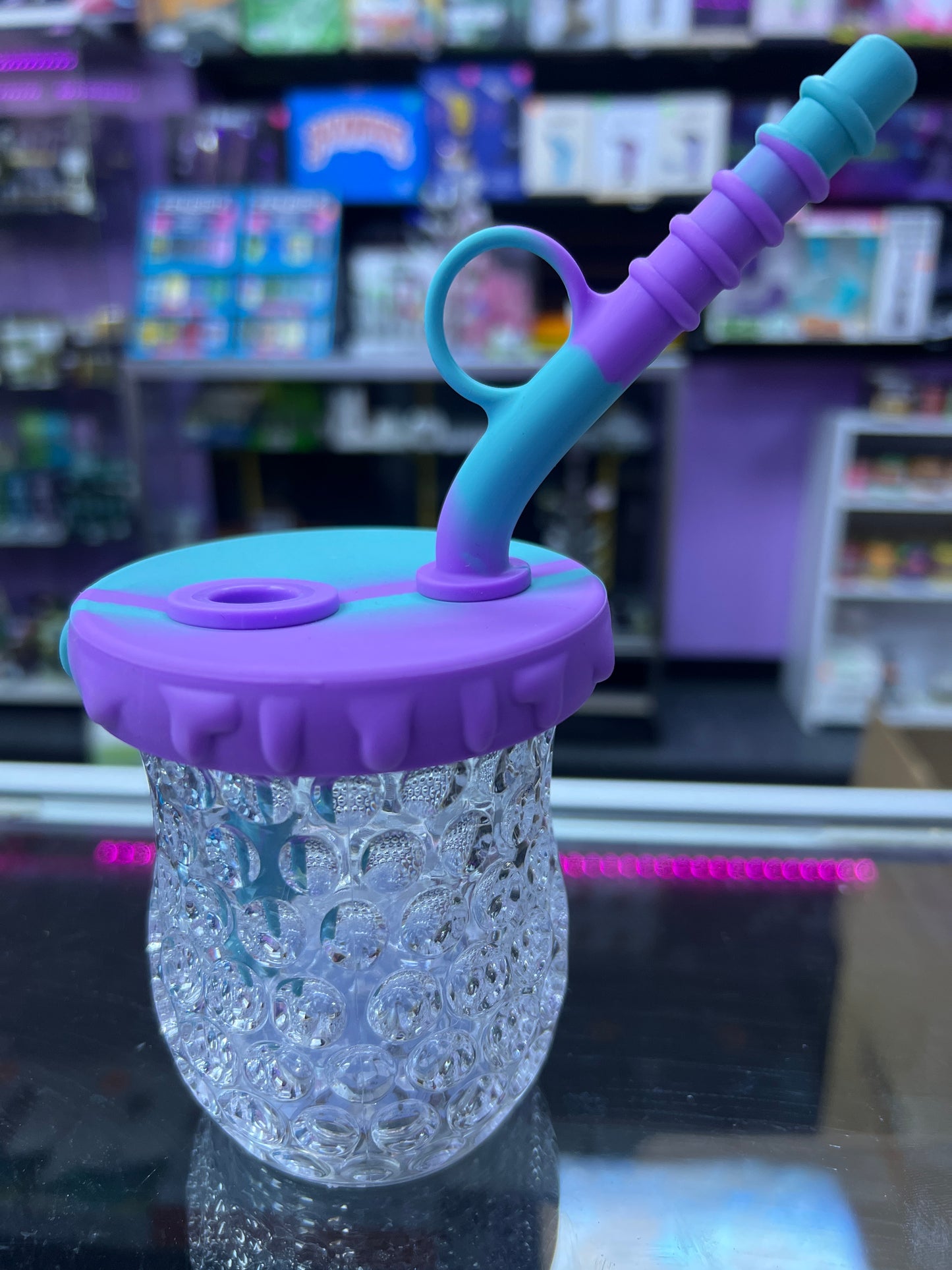 Silicone Cup Water Pipe Purple and Blue