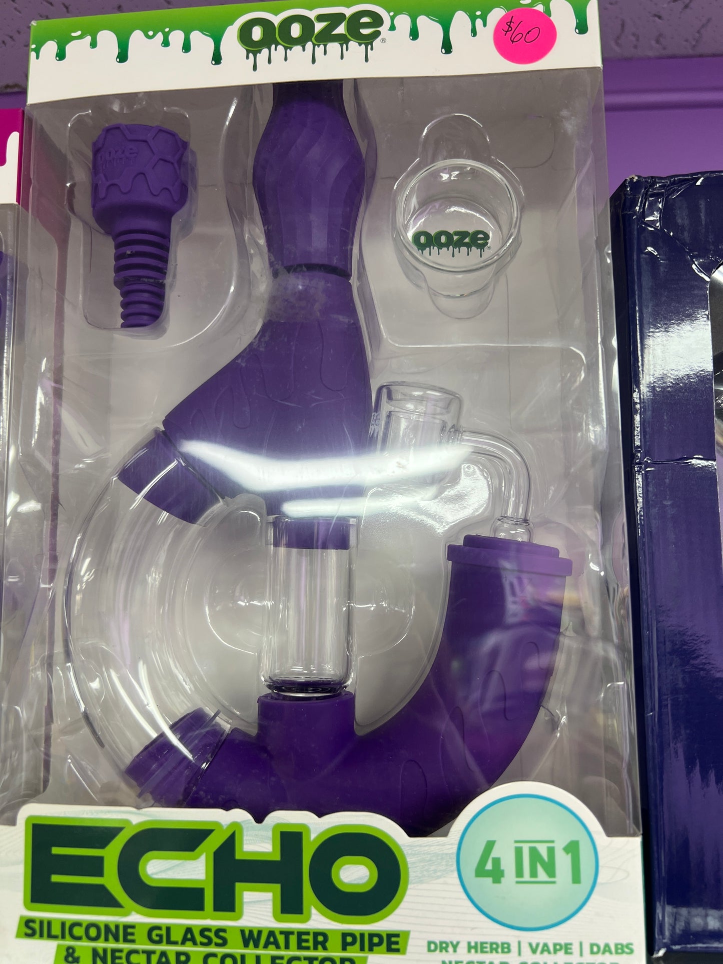 Ooze echo silicone glass water pipe and nectar collector - purple