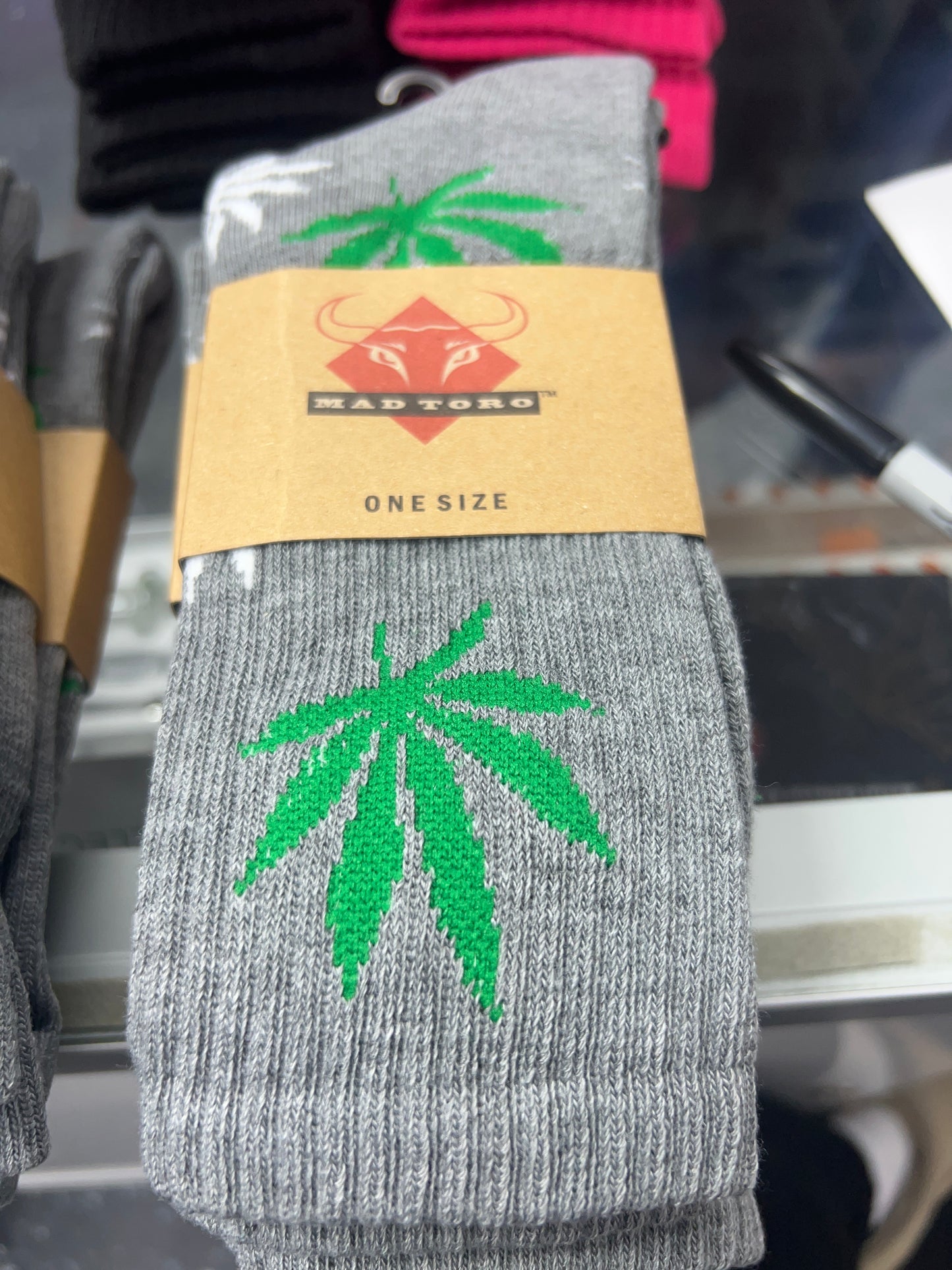 Grey Green & White Marijuana Leaf Socks - Crew