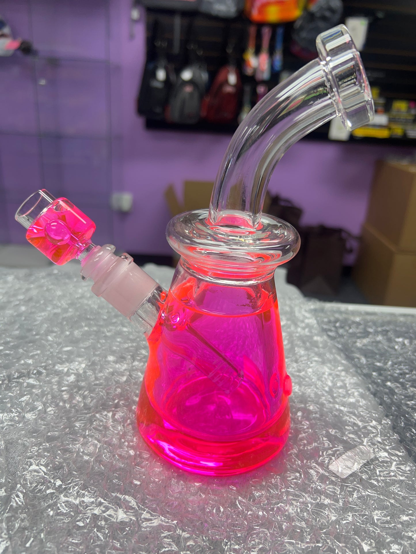 Neon pink glycerin water bong with bent neck (freeze able)