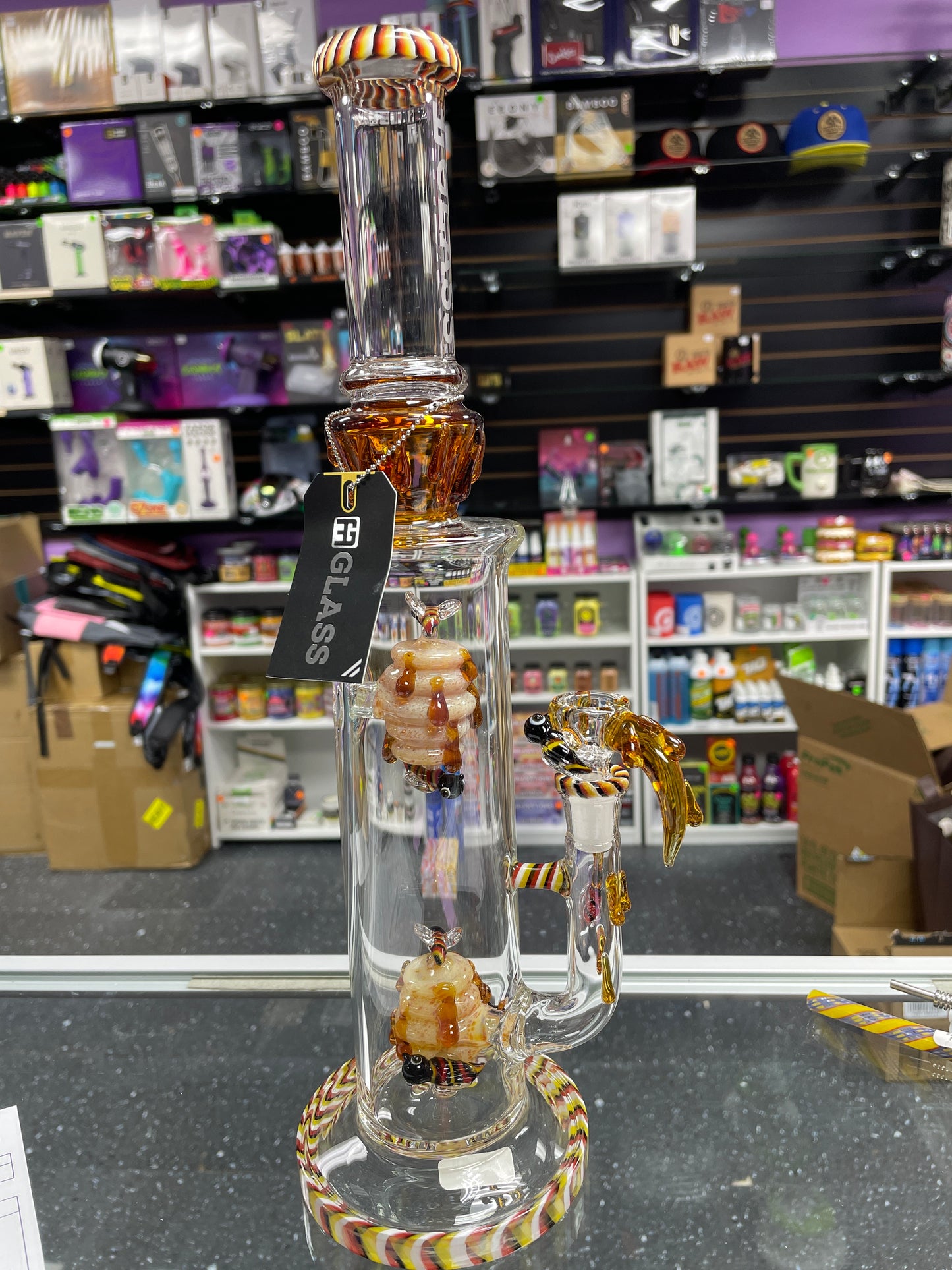 Official Glass 15” Honey Bee Water Pipe