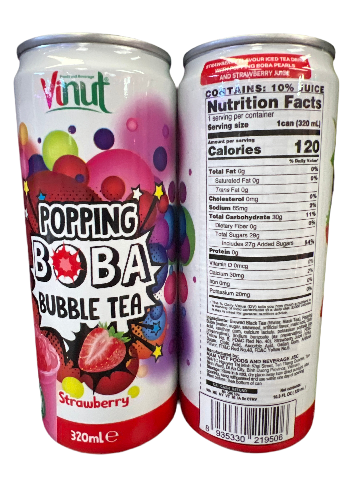 Vinut - strawberry bubble tea boba in a can