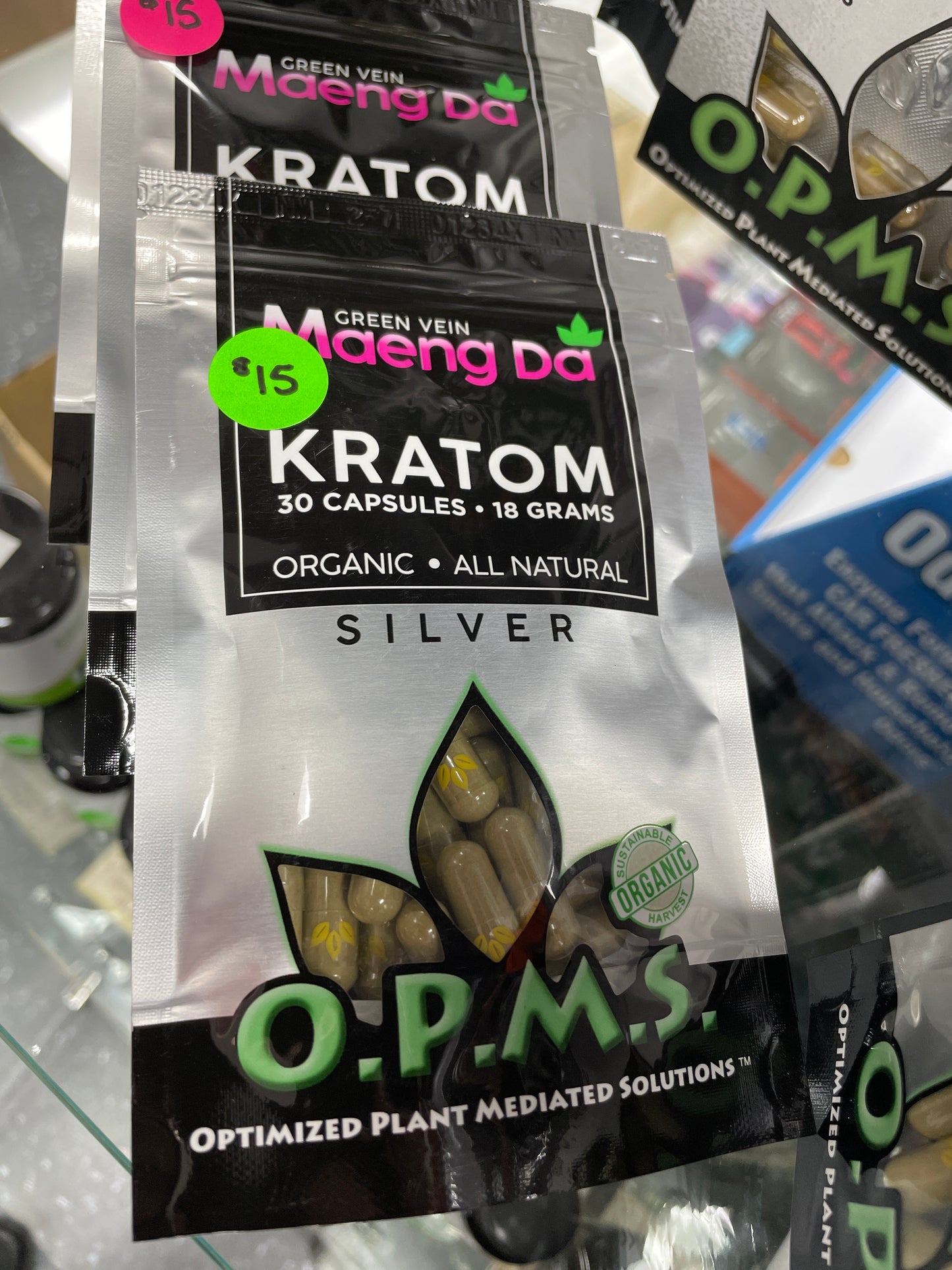 O.P.M.S. Kratom Capsules - 30 count 18g - Green Vein Maeng Da