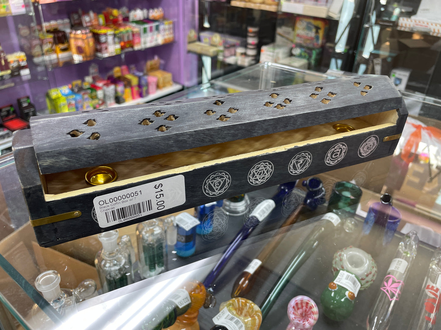 Black Coffin Incense Box w 7 Chakras
