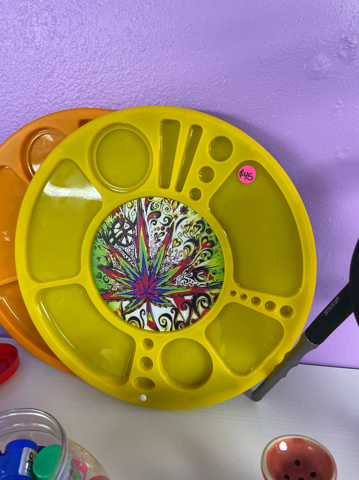 Mmj Leaf Light Up & Spinning Rolling Tray - Yellow