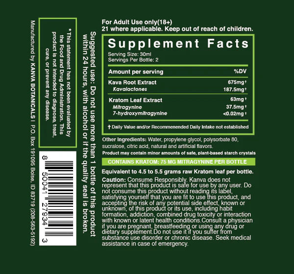 Kanva Botanicals Kava + Kratom Focus & Flow Blend - 2oz
