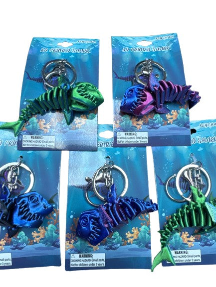 3D Printed Shark Keychain 1 Count Assorted Colors
