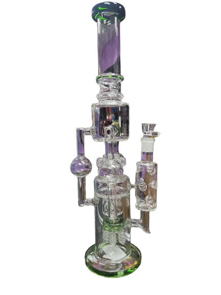 21” multiple arms water pipe with perc and spinning gear - Green accents