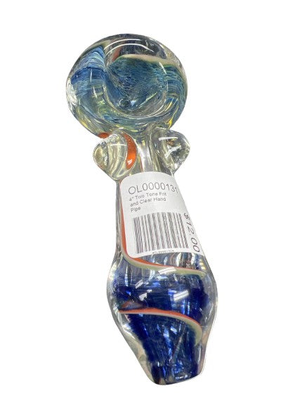 4" Two Tone Frit and Clear Hand Pipe