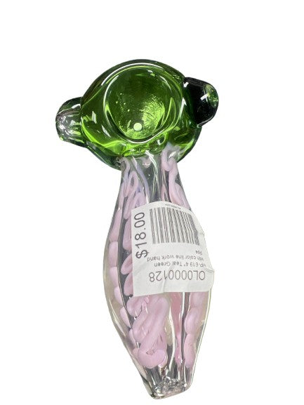 4" Teal Green with Color Line Work Hand Pipe