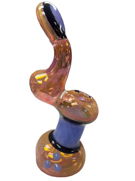 7" Gold Fumed Sherlock Bubbler w Electro Plated Line Work