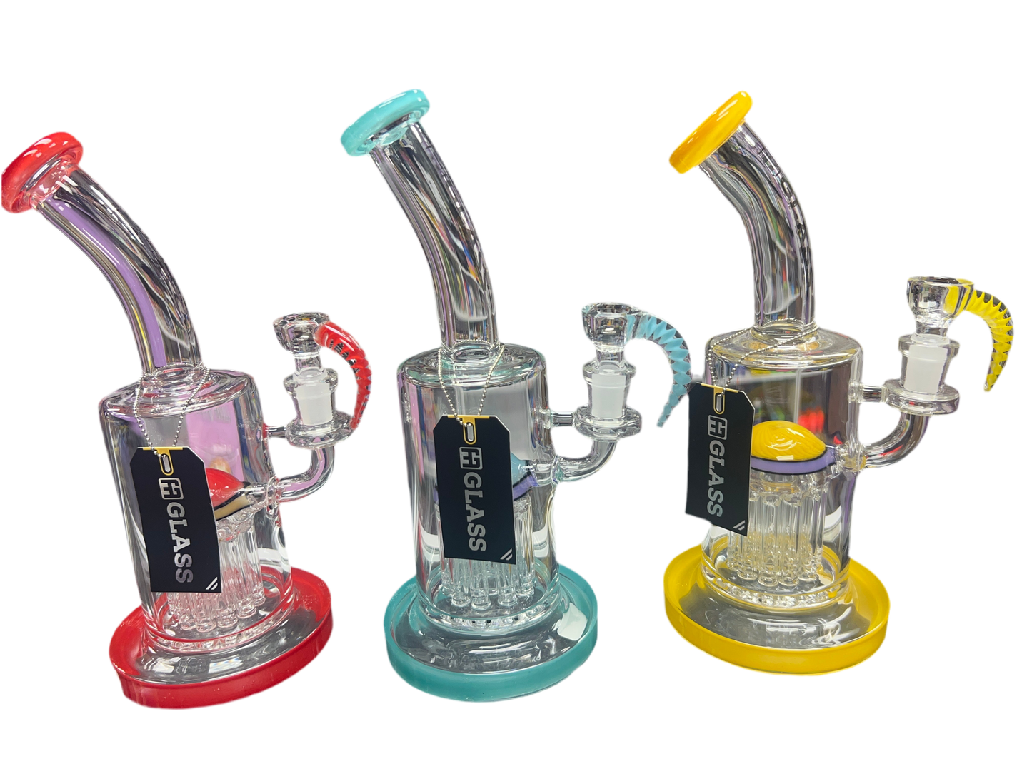 Ge Glass Perc Water Pipe with Color Accents and Spiked Bowl