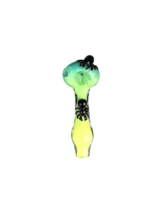 Yellow & Green Local Blown Spider Handpipe
