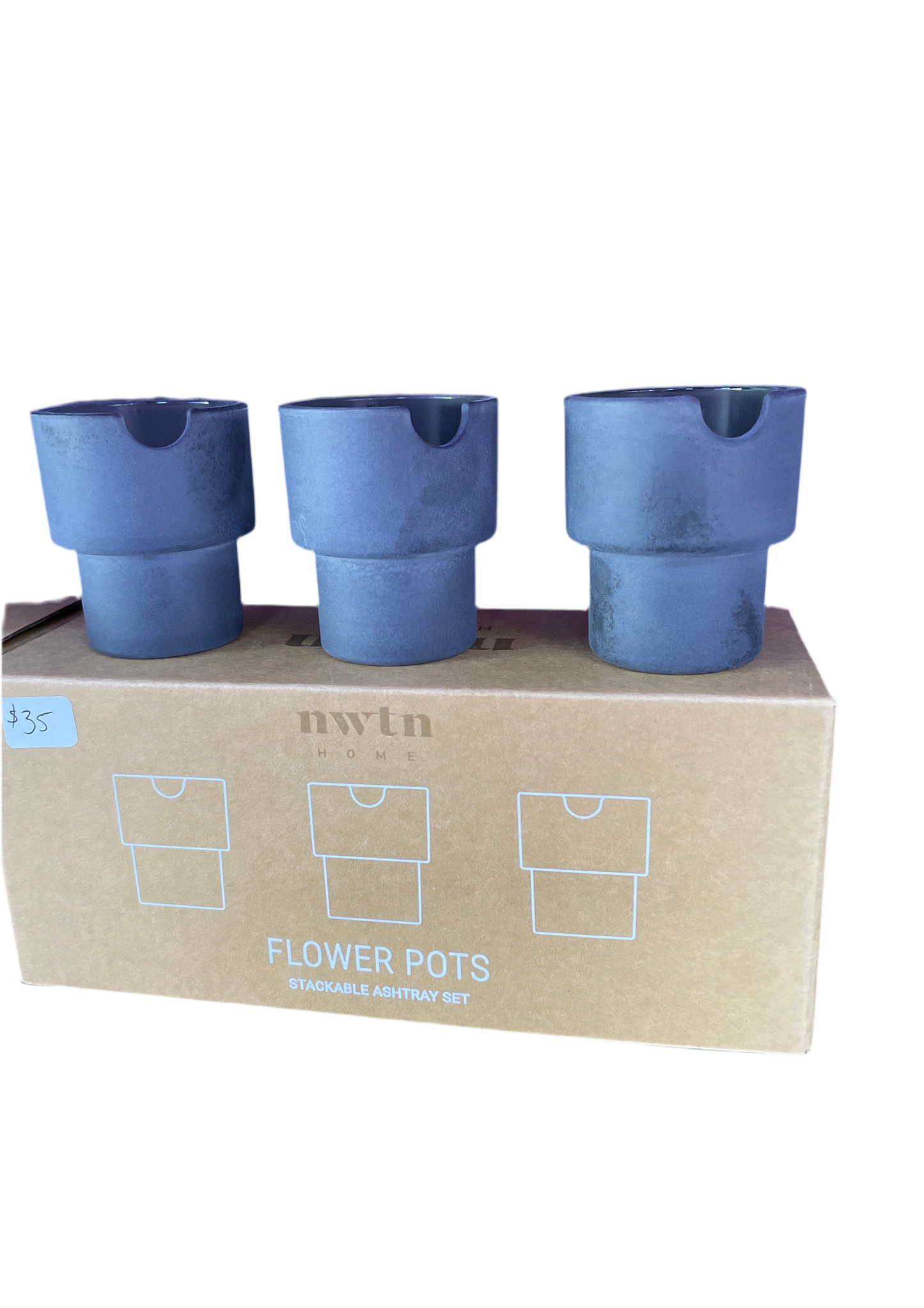 NWTN Home Flower Pots Ashtray  3pc Charcoal