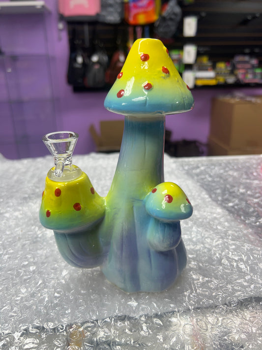 Mushroom ceramic water pipe yellow and blue