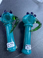 Teal hand pipe with bead and horn accent
