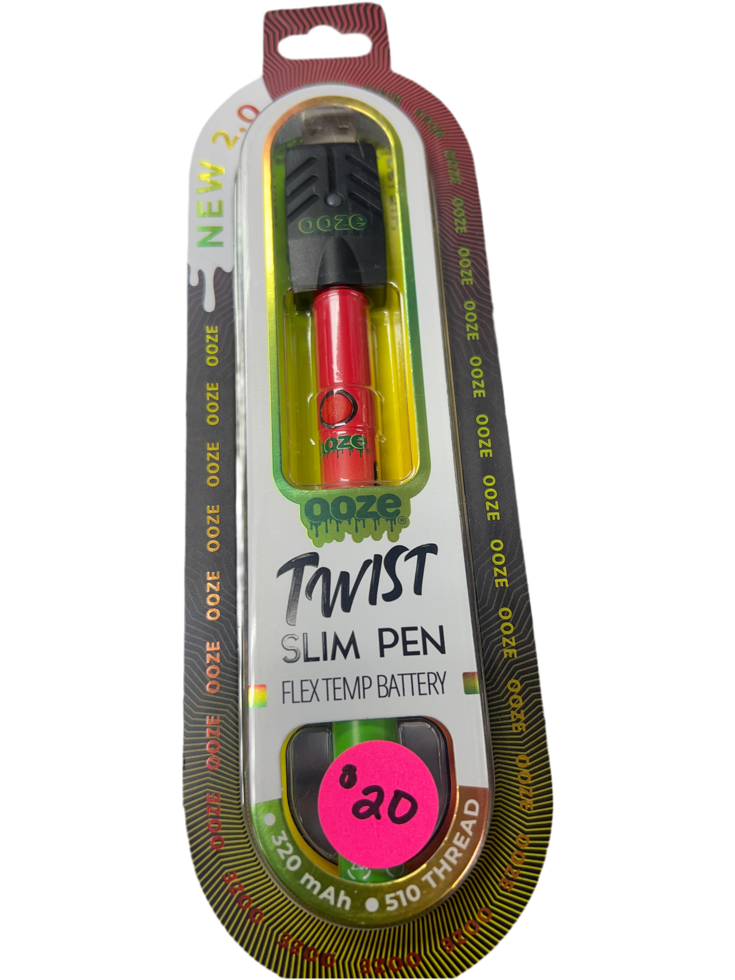 OOZE Twist Slim Pen 320mah 510 Battery with Charger - Rasta Red & Green