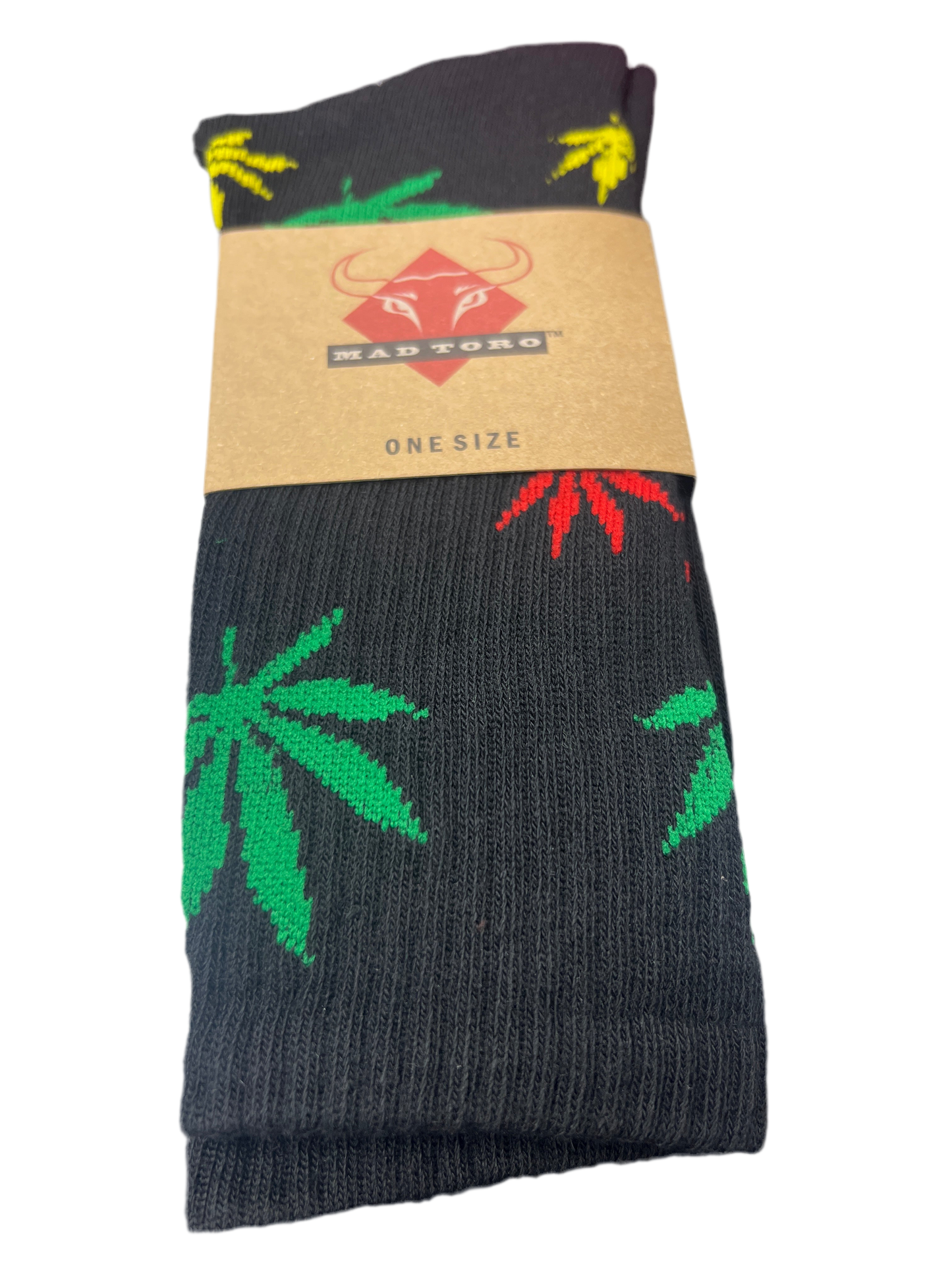Rasta Colors And Black Marijuana Leaf Socks - Crew