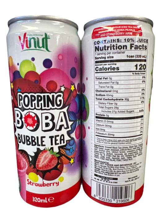 Vinut - strawberry bubble tea boba in a can