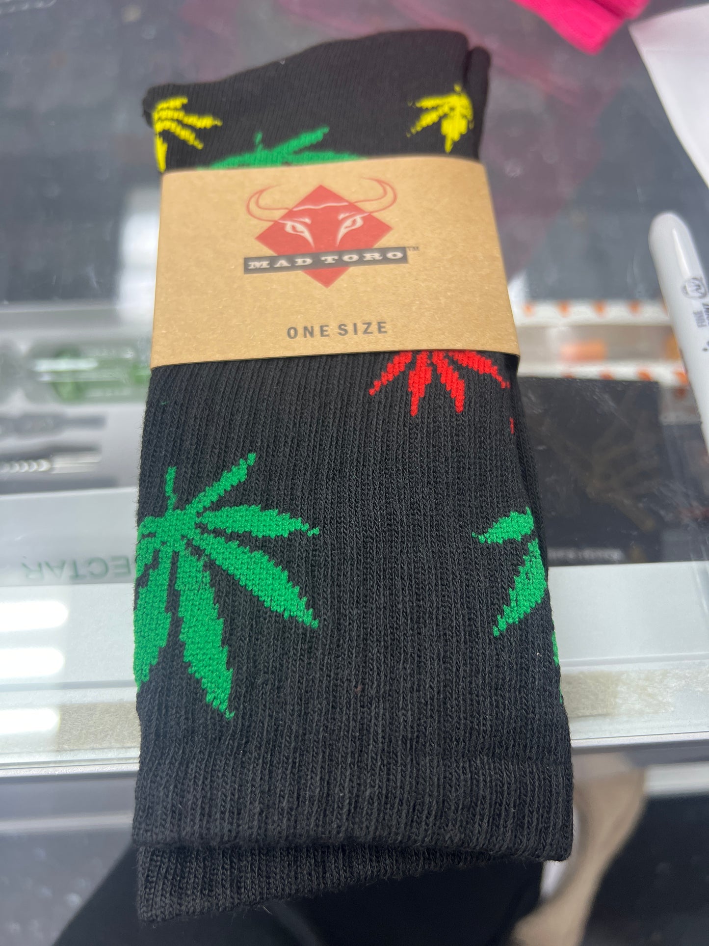 Rasta Colors And Black Marijuana Leaf Socks - Crew