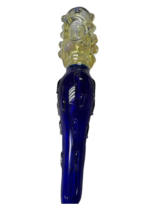 Yellow and blue glass steam roller pipe raised bubble accent