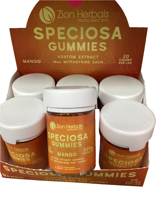 Zion Herbals Kratom Extract Speciosa Gummies - 320mg Mitragynine - 20 Count