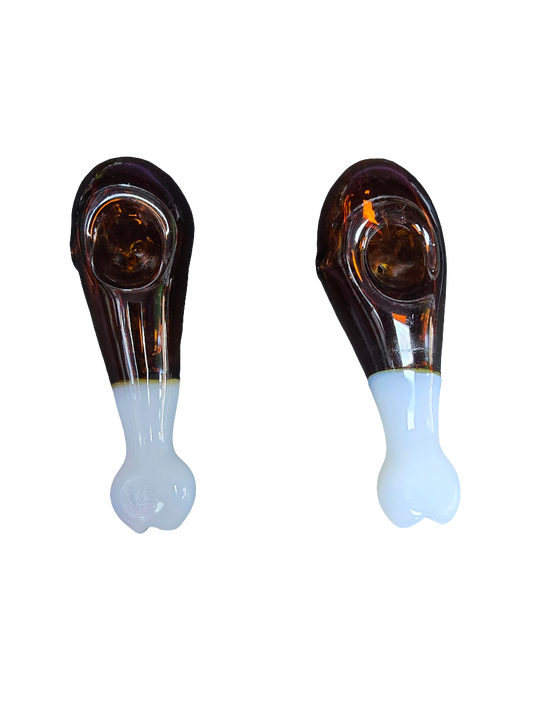 White and brown glass pipe