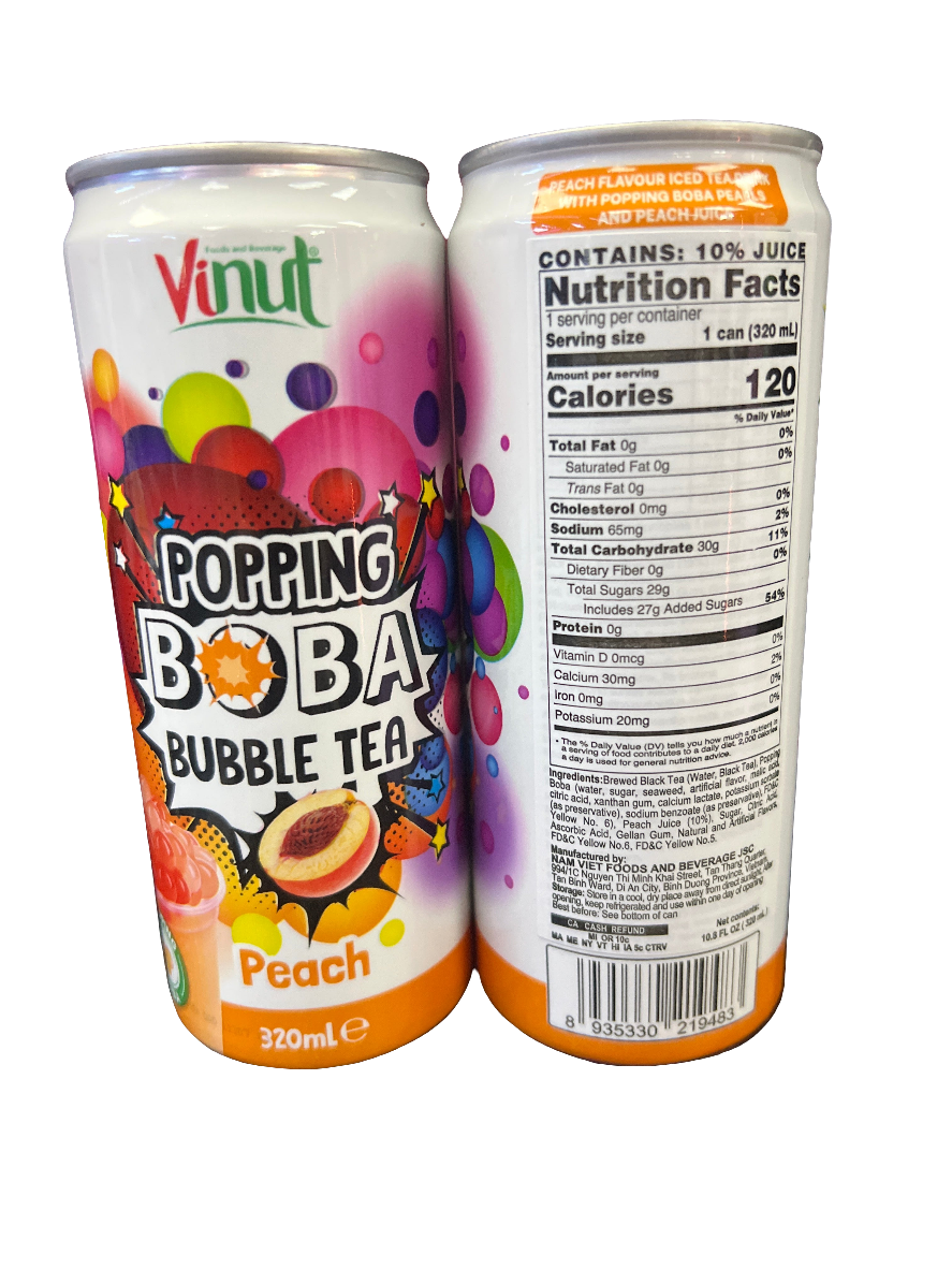 Vinut - peach  bubble tea boba in a can