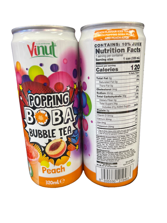 Vinut - peach  bubble tea boba in a can