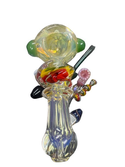 4" Silver Fumed Twist Mid Body w/ Rasta Decoration